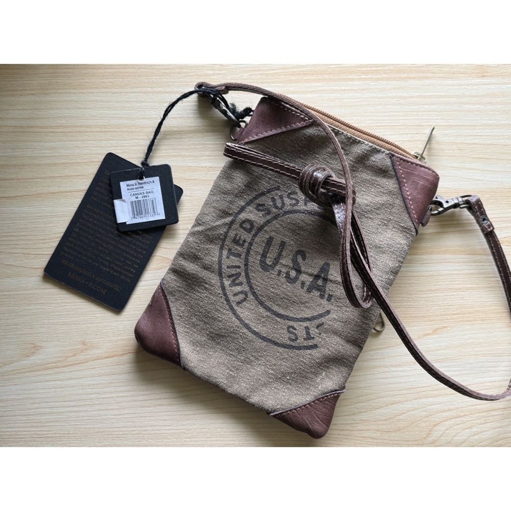 Mona B USA Postage Stamp Vintage Look Distressed Cowgirl Crossbody Rustic Bag